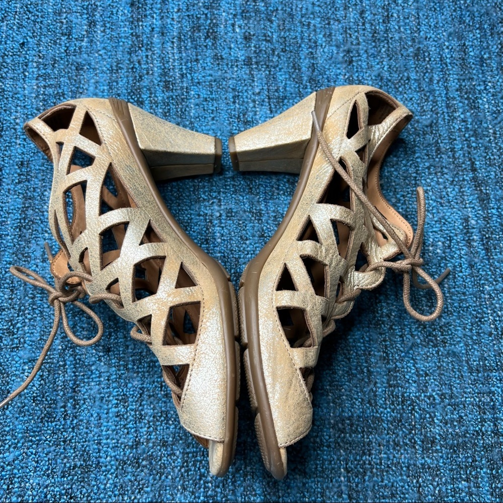 Gentle Souls Okey Dokey Metallic Gold Leather Cutout Heeled Sandals - Picture 3 of 6